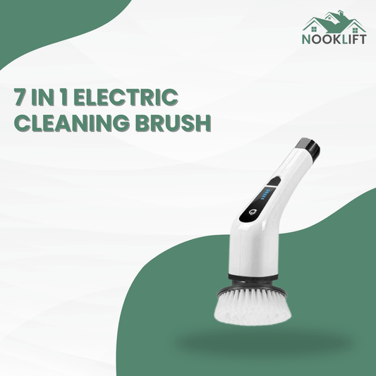7-in-1 electric cleaning brush with Nooklift branding on a green and white background