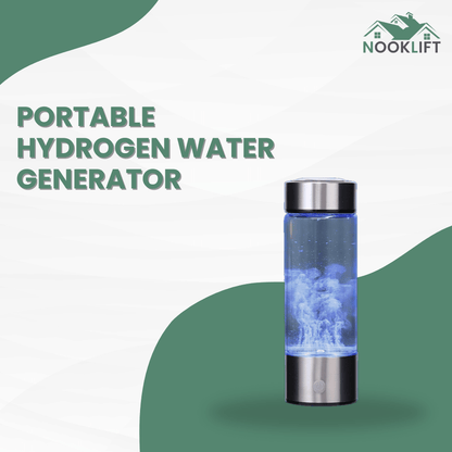 Portable hydrogen water generator with Nooklift branding on a white and green background