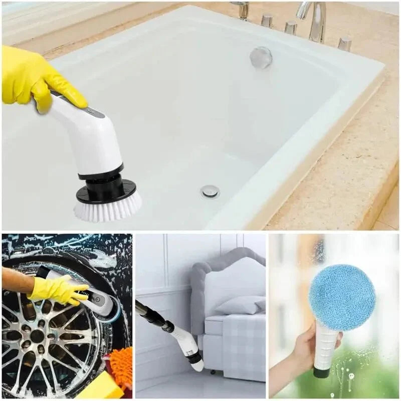 7-in-1 Electric Cleaning Brush for bathtub, wheels, furniture, and glass — waterproof cordless cleaning tool