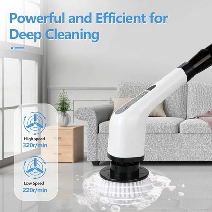 Cleaning device in a living room with text 'Powerful and Efficient for Deep Cleaning'.